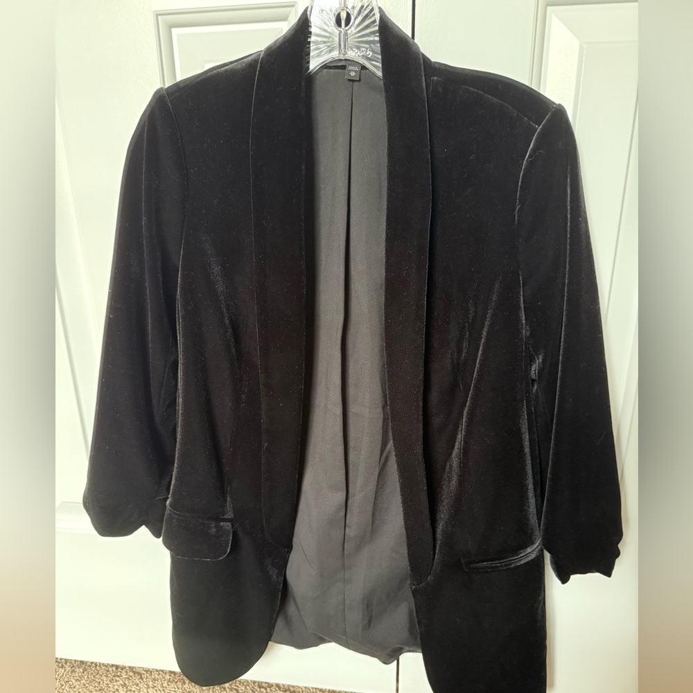 Express Black Velvet Open-Front Blazer Jacket - Picture 4 of 6